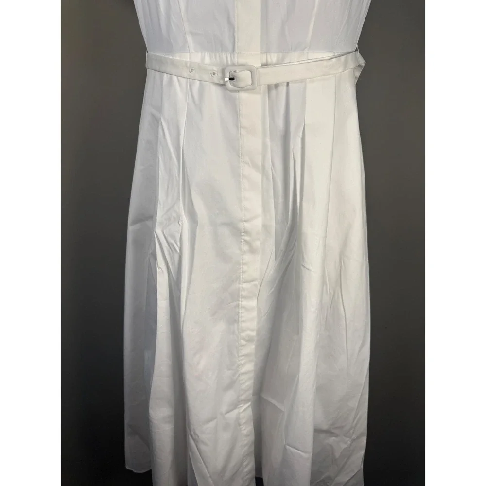 Theory White Cotton Blend Belted Poplin Shirt Dress Midi NWT Size 0 - Picture 6 of 10